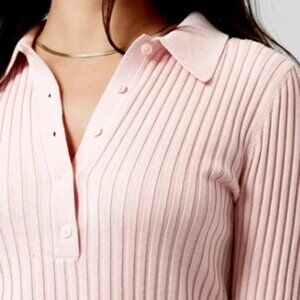 Athleta Sweet Bay Henley Ribbed Collared Neck Buttons Pullover Sweater Pink 2X